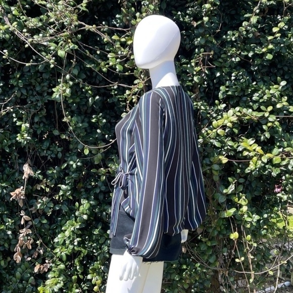 Express Bohemian Wrap Style Stripe Plunge V-Neck Blouse - Picture 8 of 11